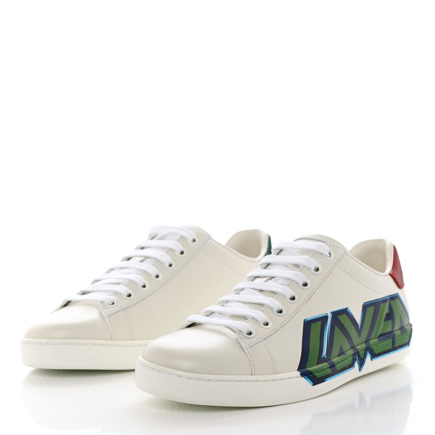 Calfskin Nappa LOVED Print Womens Ace Sneakers 37 White Red Flame Green