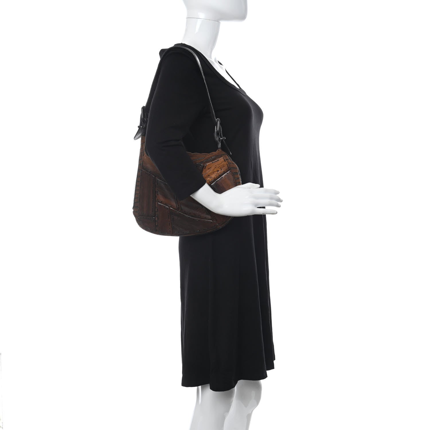 Fendi Lizard Wood Patchwork Oyster Brown 2 of 14