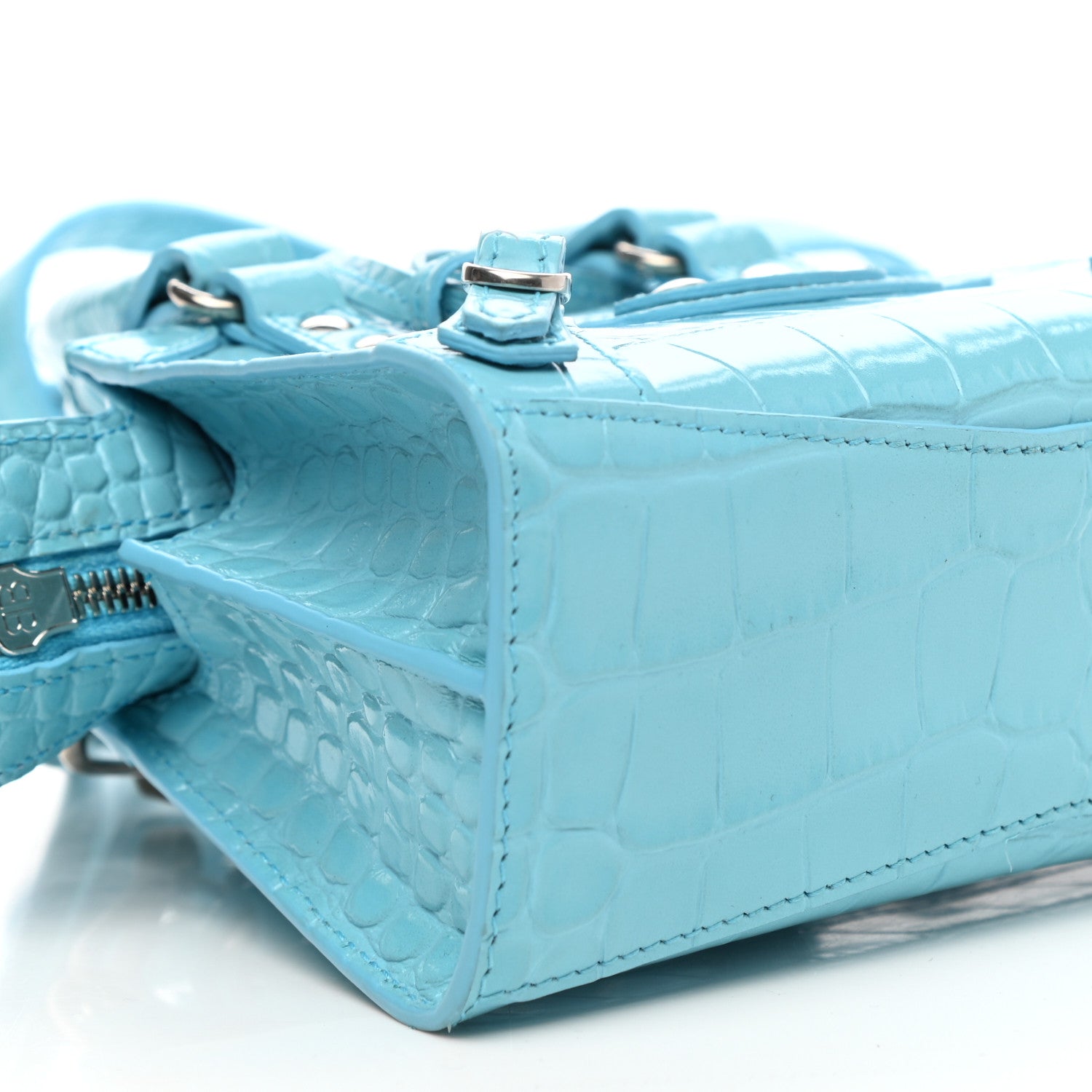 Balenciaga Calfskin Crocodile Embossed Neo Classic Silver Hardware Nano City Crossbody Azur 7 of 9