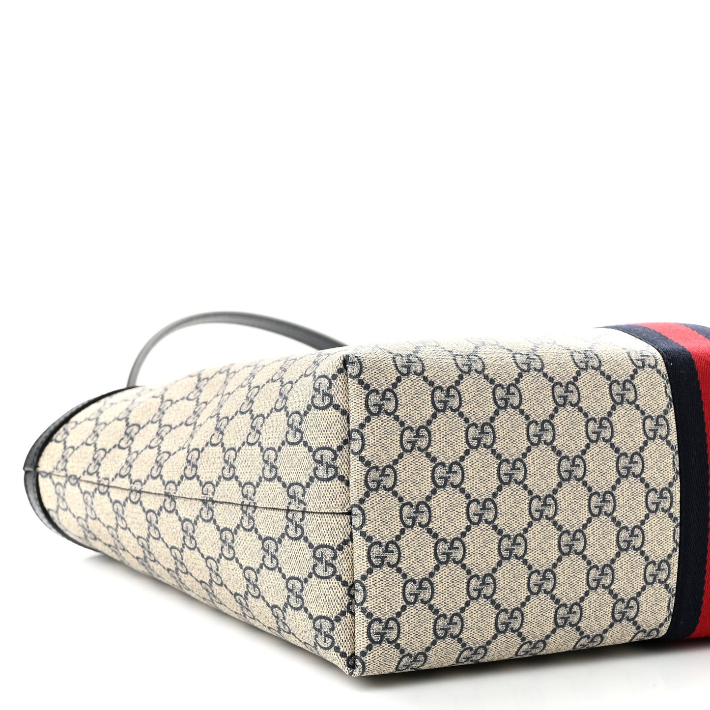 GG Supreme Monogram Textured Calfskin Web Medium Ophidia Shopping Tote Beige Blue
