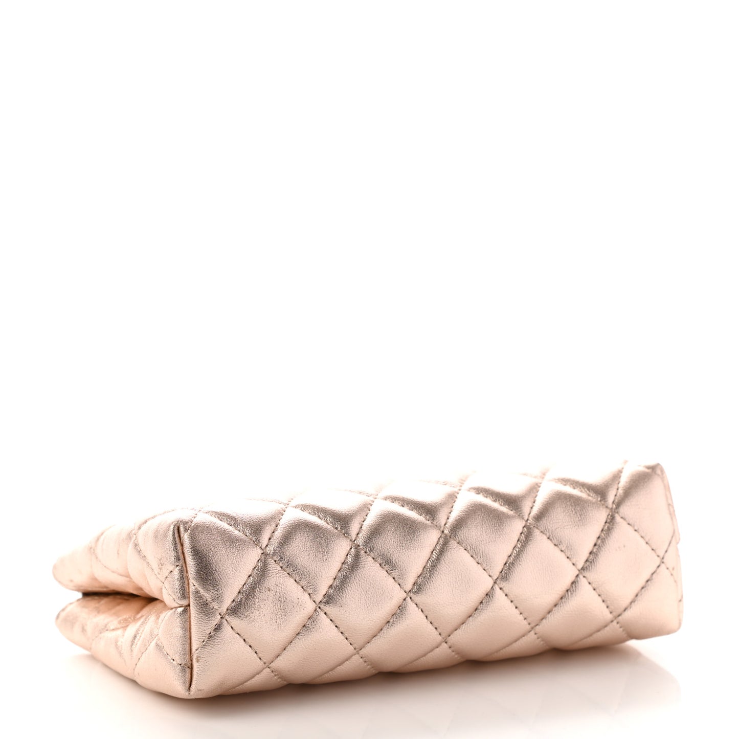 Metallic Lambskin Quilted Cosmetic Pouch Light Gold