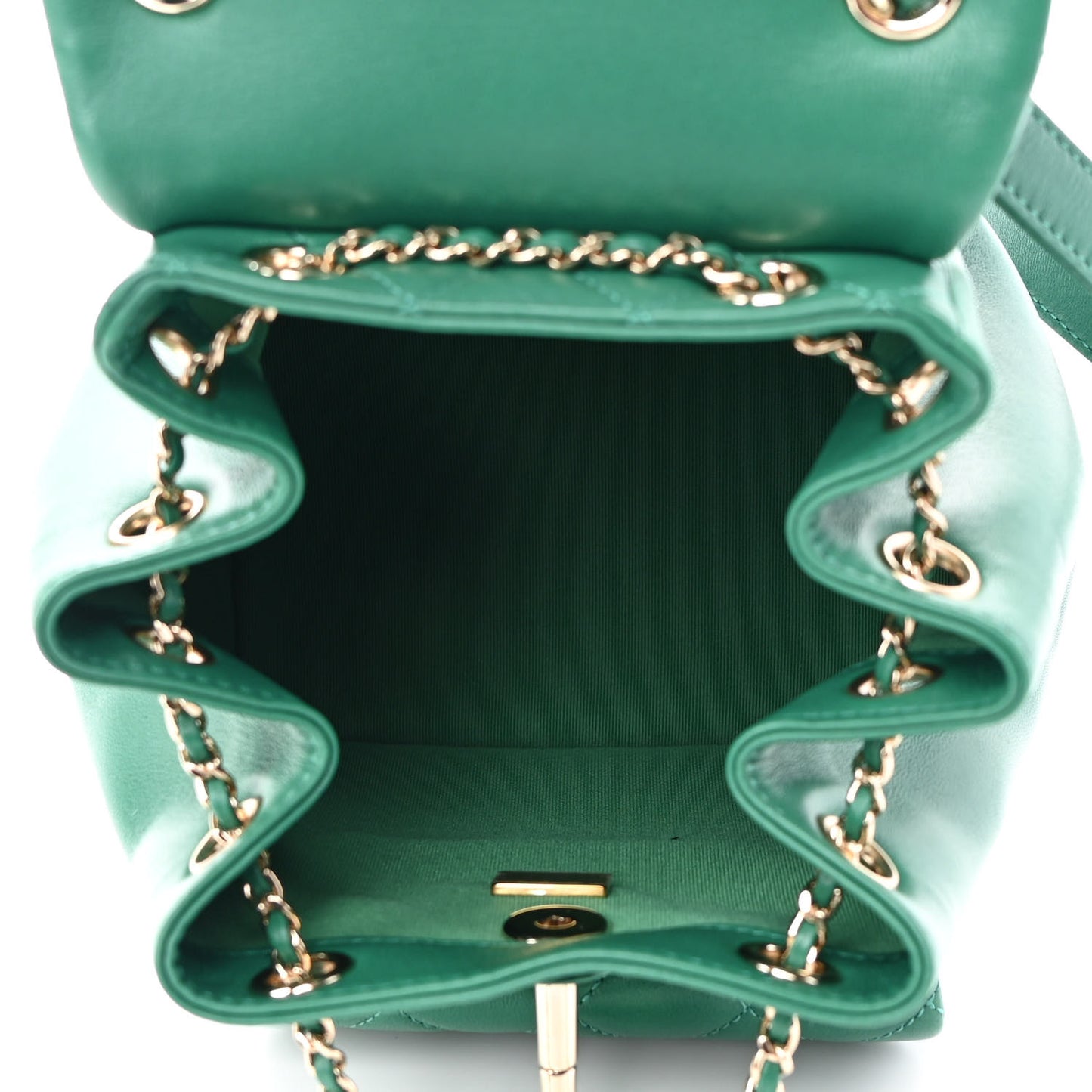 Lambskin Quilted Small Duma Drawstring Backpack Green