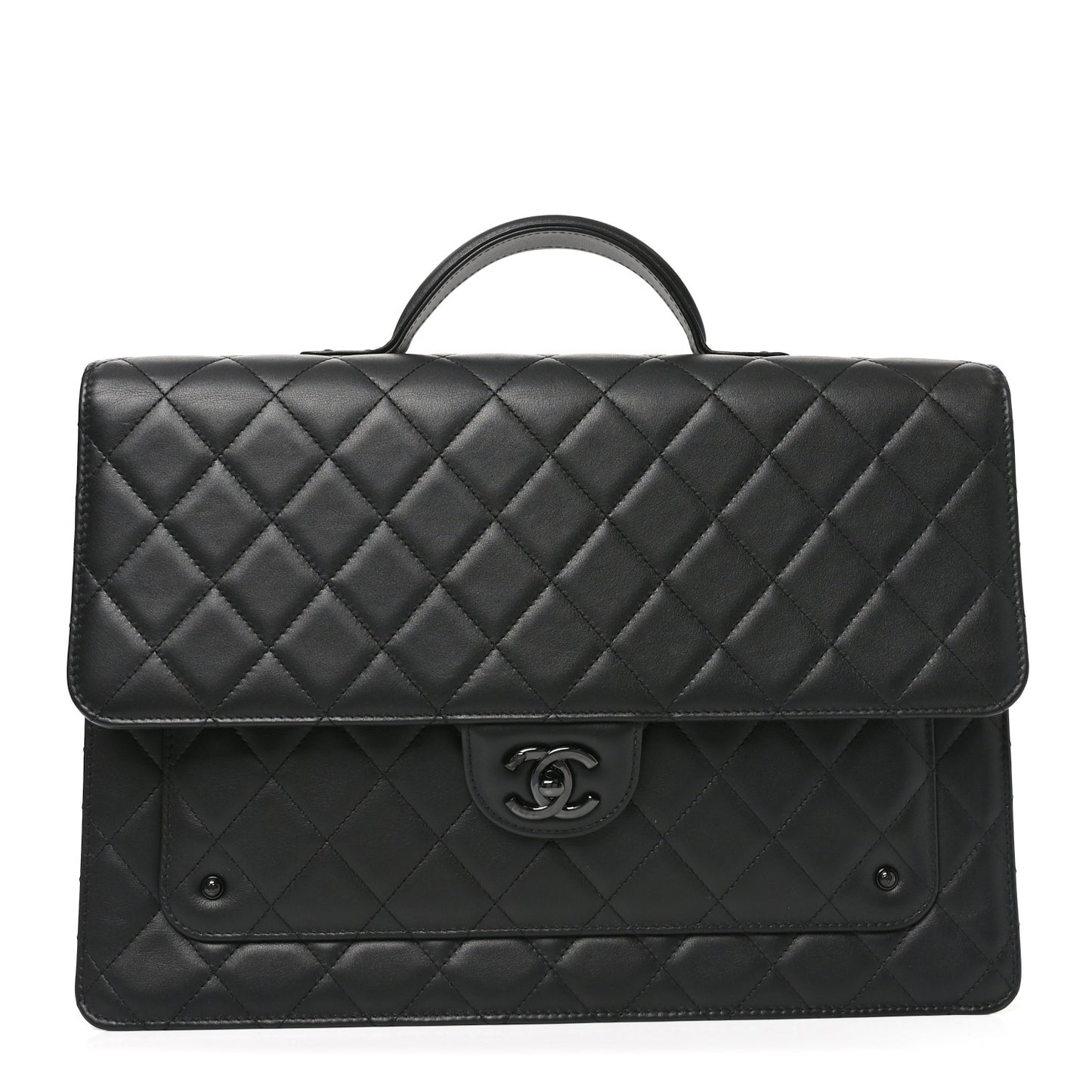 Lambskin Quilted Briefcase Satchel So Black