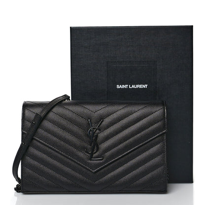 Saint Laurent Grain De Poudre Matelasse Chevron Monogram Chain Wallet Black 11 of 11