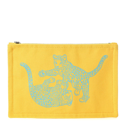 Hermes Cotton Canvas Leopards Small Flat Case 1 of 6