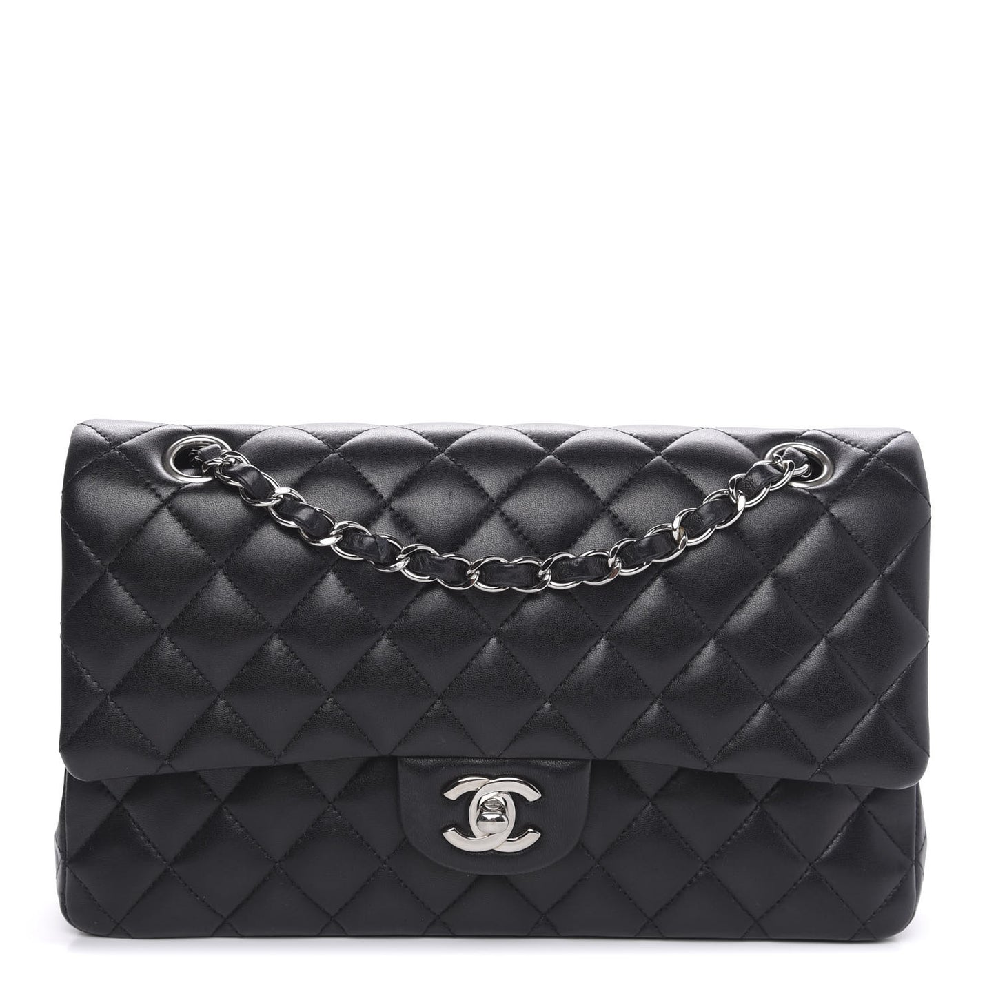 Lambskin Quilted Medium Double Flap Black