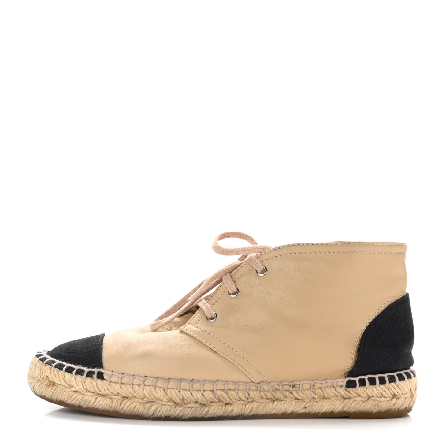 Lambskin Canvas Cap Toe Lace Up Espadrilles 38 Dark Beige Black