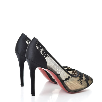 Christian Louboutin Crepe Satin Lace Paola 100 Pumps 39 Black 4 of 10
