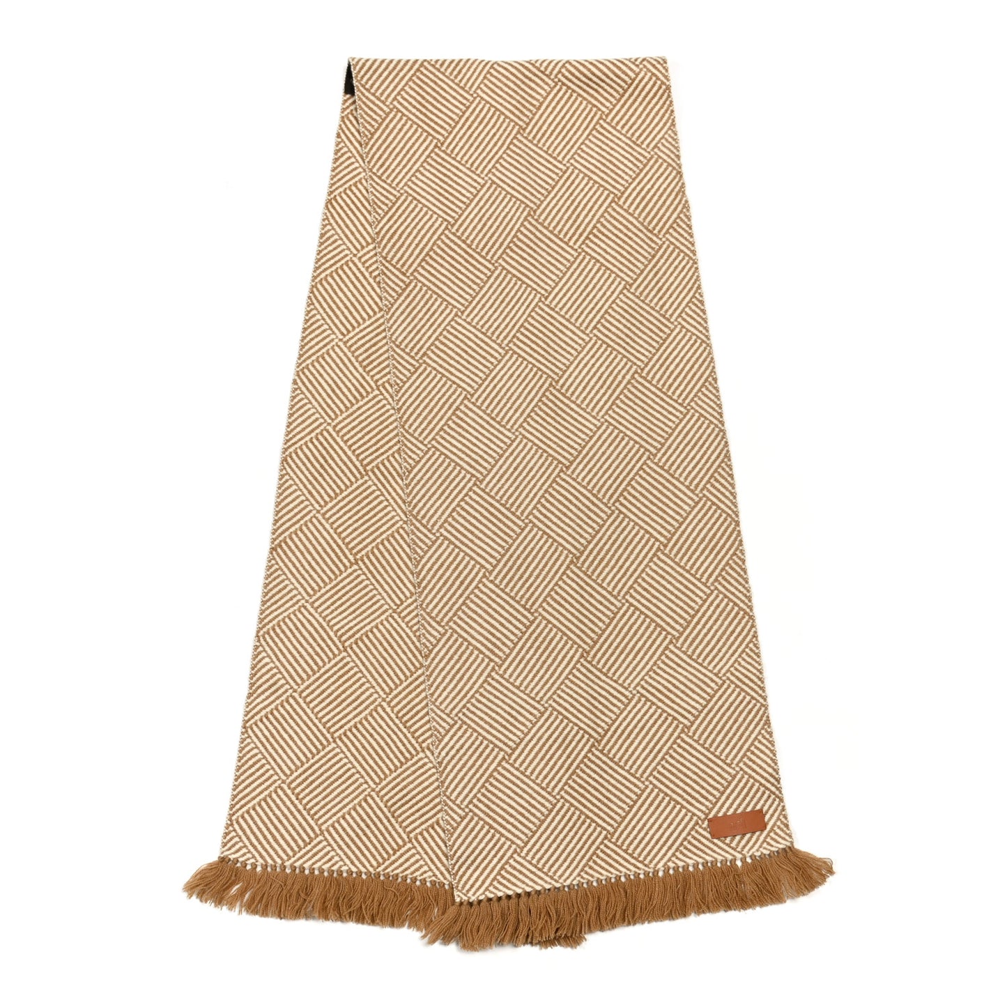 Cashmere Tile Weave Muffler Camel Ecru