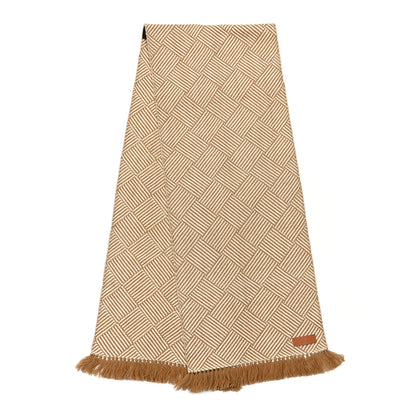 Hermes Cashmere Tile Weave Muffler Camel Ecru 2 of 3