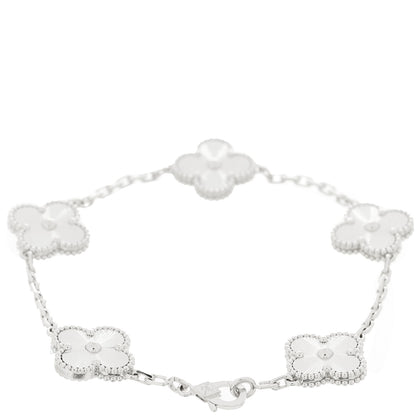 Van Cleef & Arpels 18K White Gold 5 Motifs Guilloche Vintage Alhambra Bracelet 2 of 5