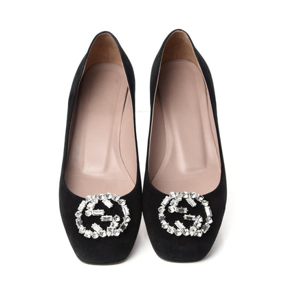 Gucci Suede Crystal Interlocking G Low Heel Pumps 38 Black 6 of 11