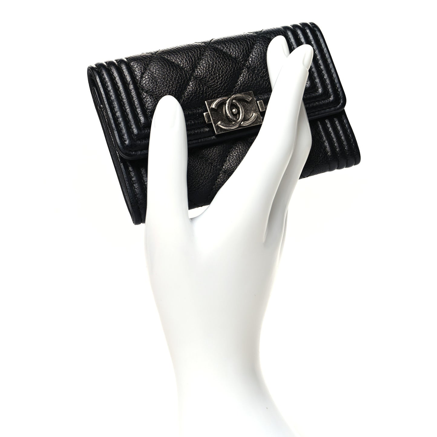 Caviar Quilted Boy Flap Card Holder Black