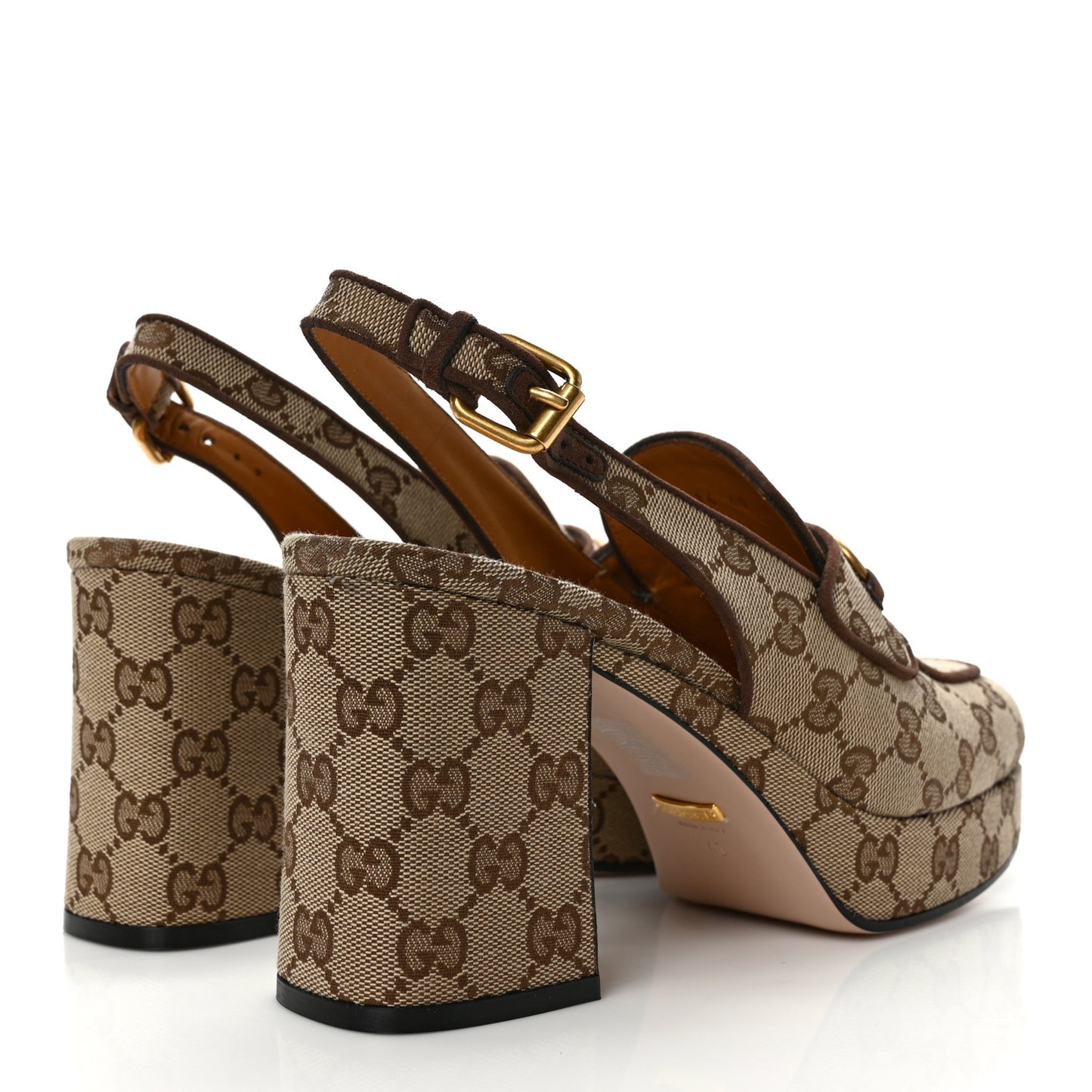 Monogram Kid Scamosciato Horsebit Platform 25/85mm Slingback Mules 40 Beige Ebony New Acero