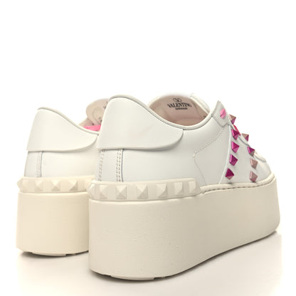 Valentino Garavani Calfskin Rockstud Untitled 57mm Platform Sneakers 38.5 White Pink PP 5 of 9