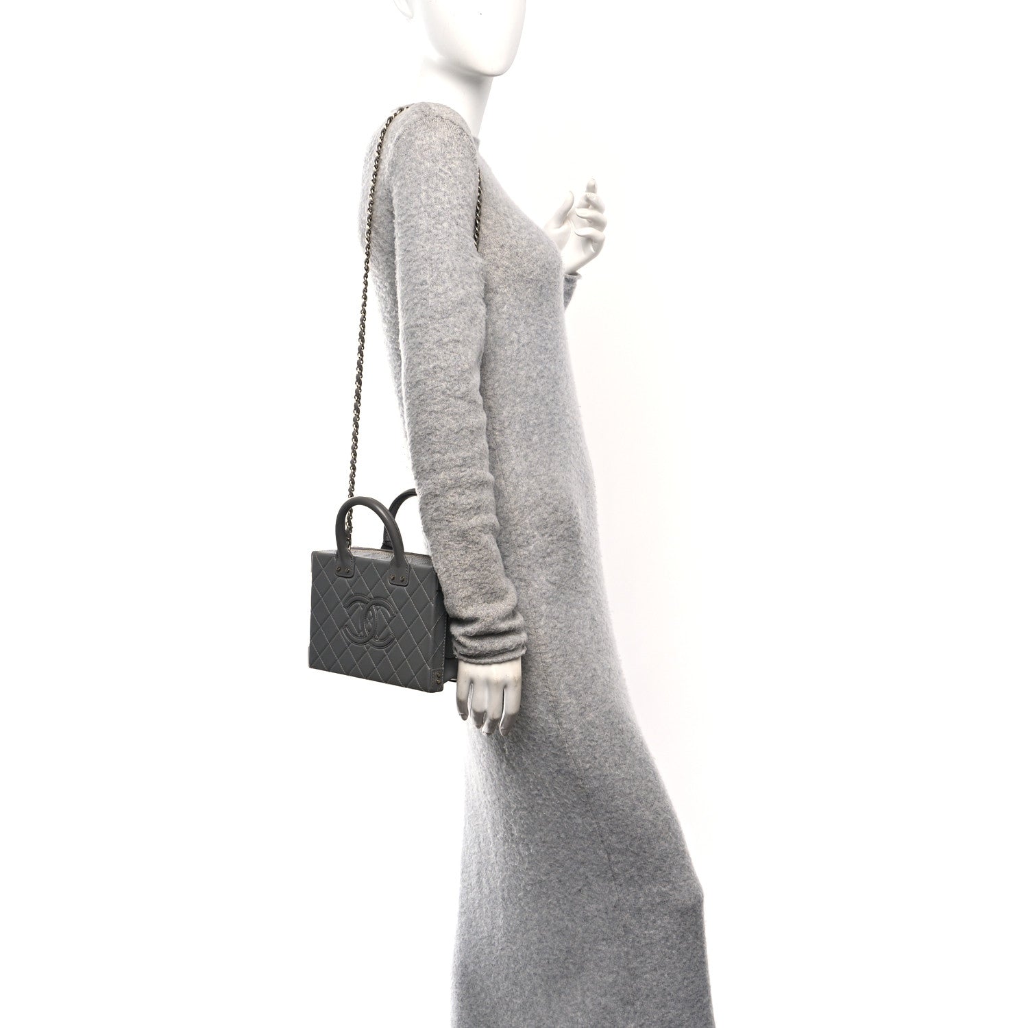 Chanel Calfskin Quilted Studded Square Vanity Case Grey 2 of 10
