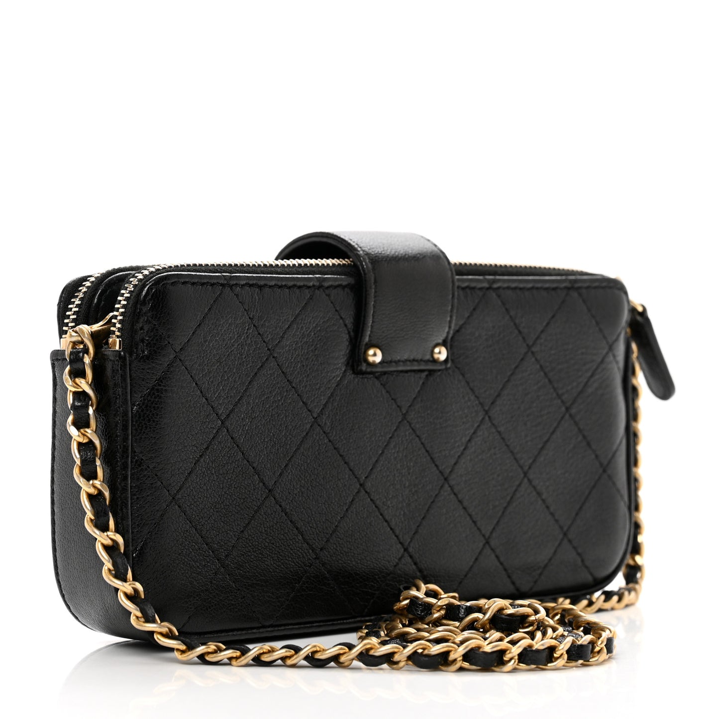 Goatskin Quilted CC Clutch With Chain Black