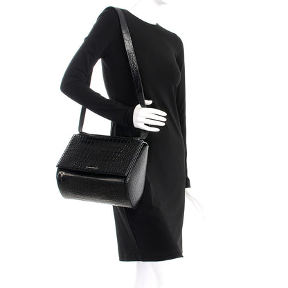 Givenchy Calfskin Crocodile Embossed Medium Pandora Box Crossbody Bag Black 2 of 10