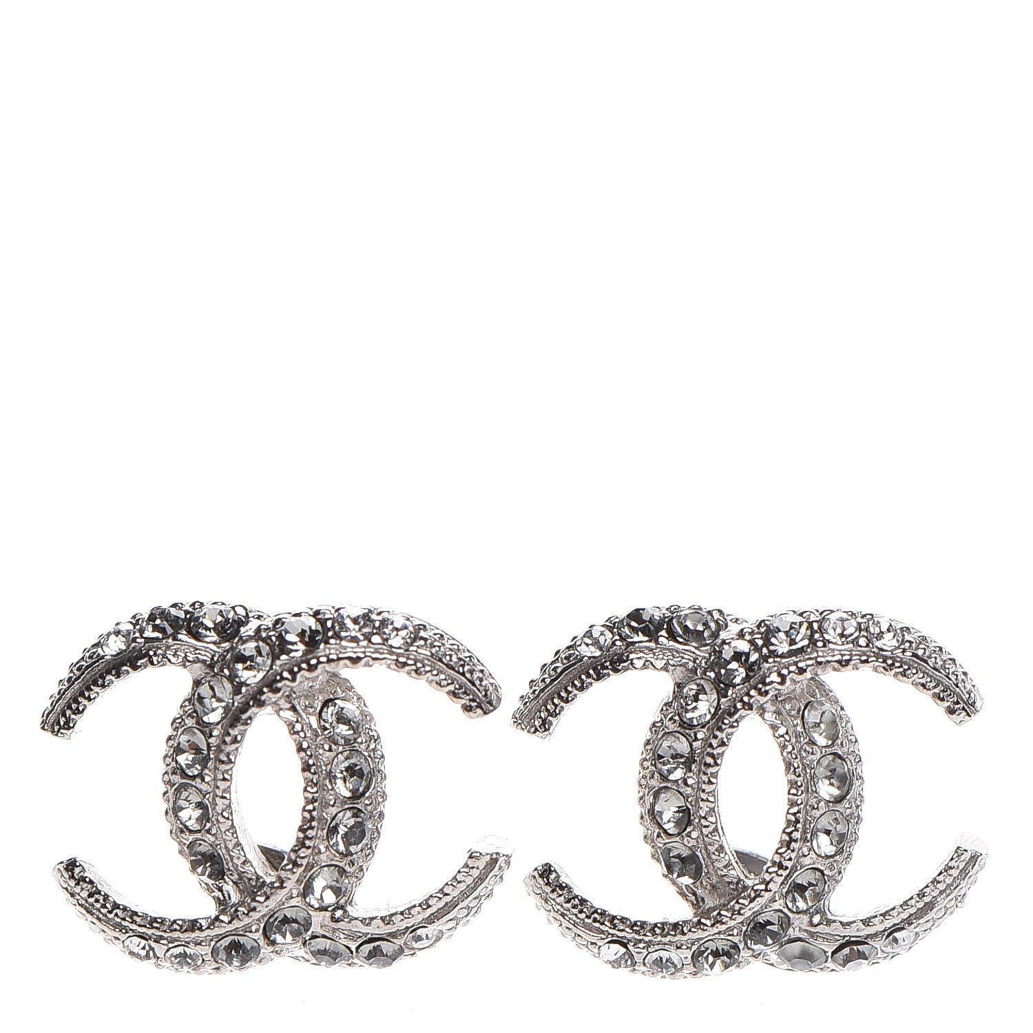 Chanel Crystal CC Moon Earrings Silver 1 of 5