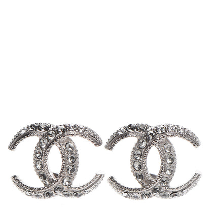 Chanel Crystal CC Moon Earrings Silver 1 of 5