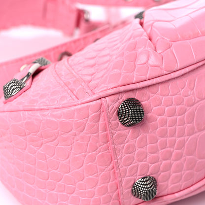 Balenciaga Extra Supple Calfskin Crocodile Embossed Small Le Cagole Shoulder Bag Sweet Pink 8 of 13