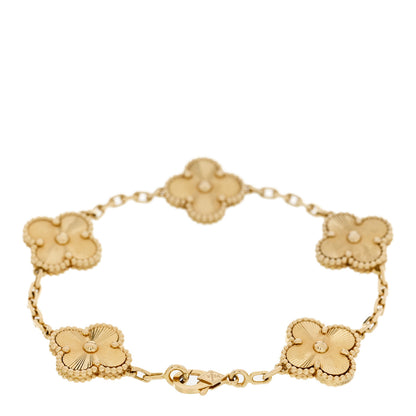 Van Cleef & Arpels 18K Yellow Gold 5 Motifs Guilloche Vintage Alhambra Bracelet 2 of 5