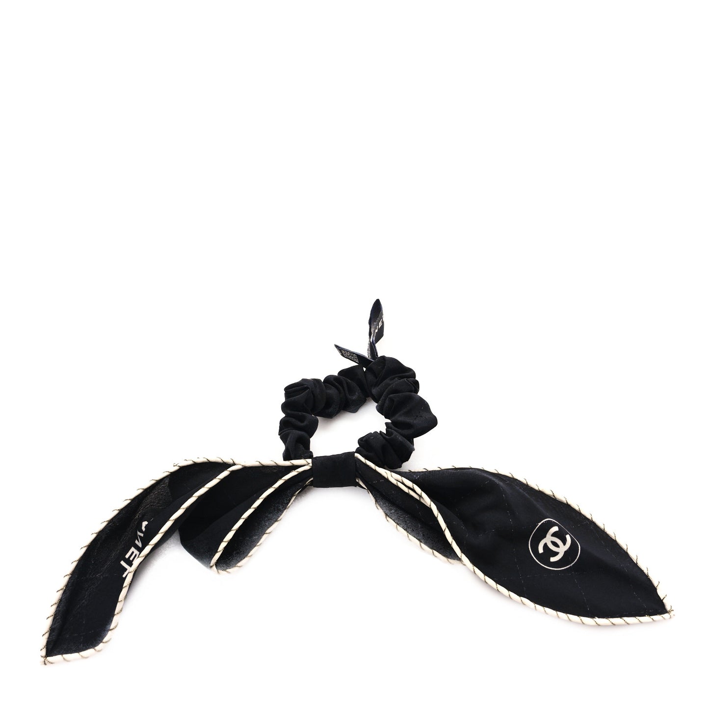 Silk CC Bow Hair Tie Black Ecru