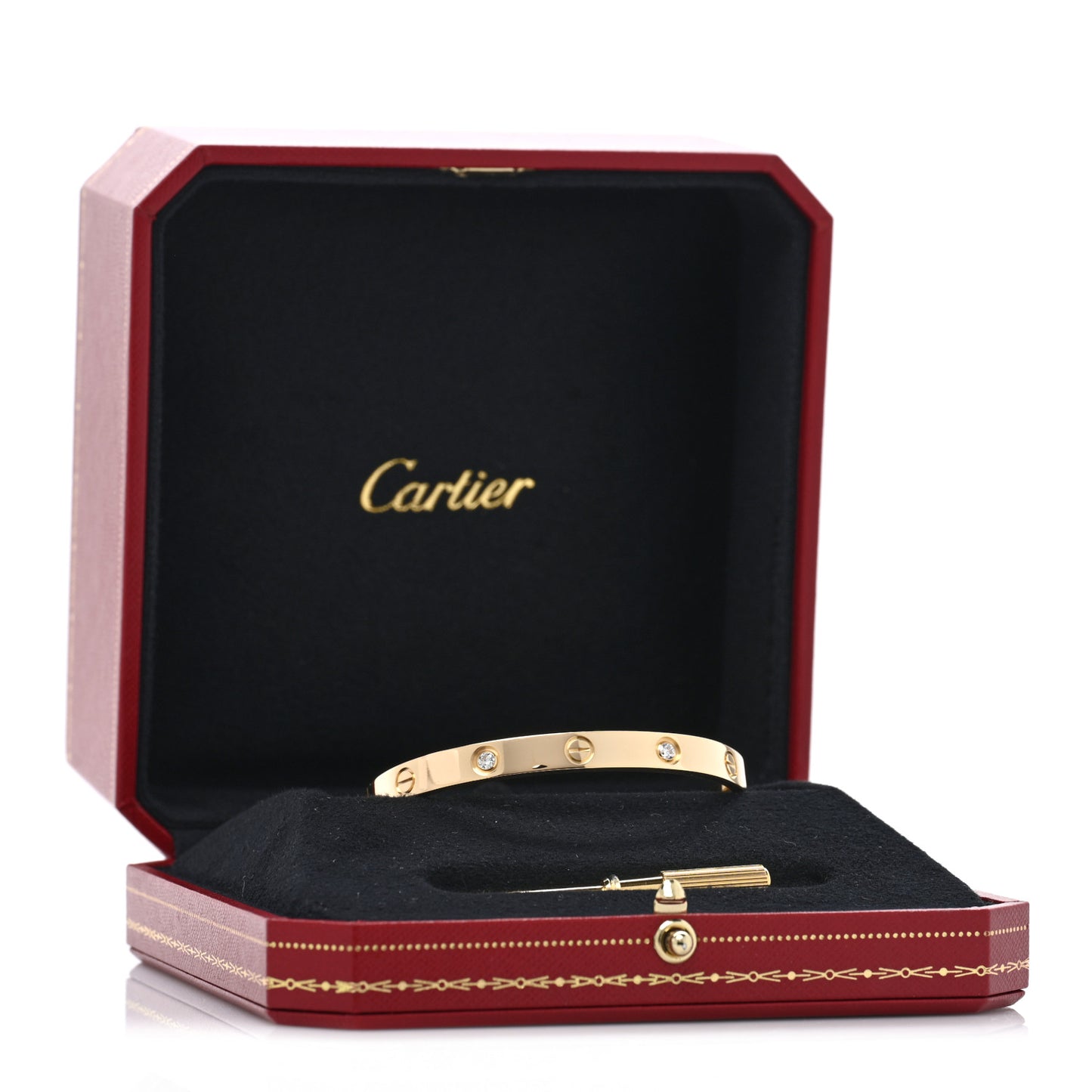 18K Yellow Gold 4 Diamond LOVE Bracelet 17