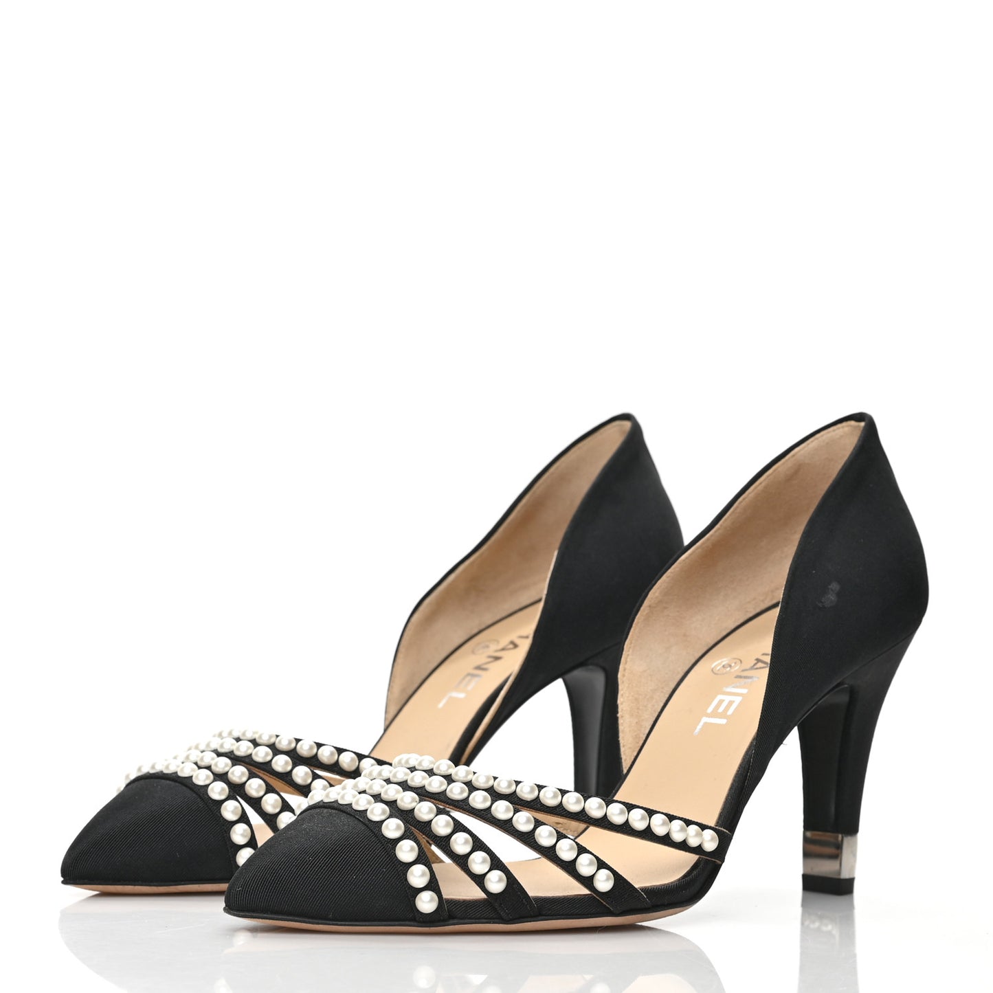 Satin Grosgrain Pearl Pumps 38.5 Black