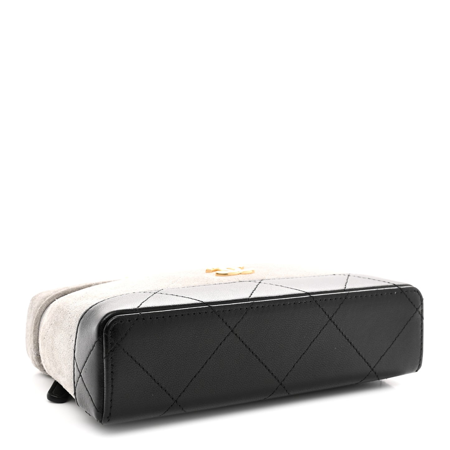Suede Calfskin Shiny Lambskin Quilted Top Handle Slim Vanity Case With Chain Grey Black