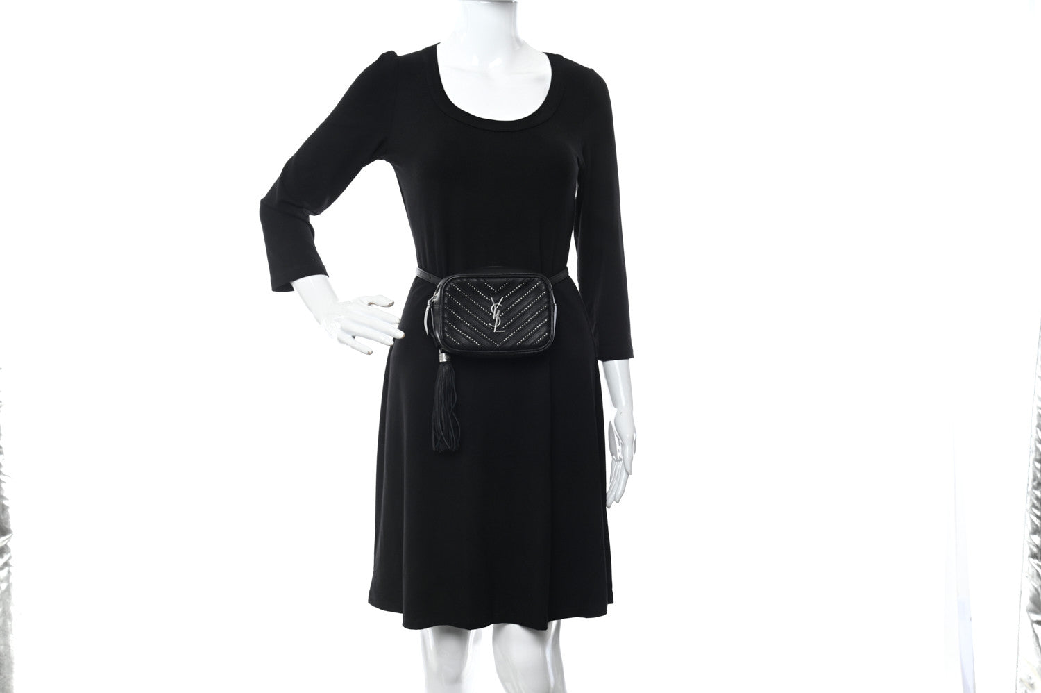Saint Laurent Calfskin Matelasse Studded Monogram Lou Belt Bag Black 2 of 9