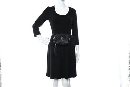 Saint Laurent Calfskin Matelasse Studded Monogram Lou Belt Bag Black 2 of 9