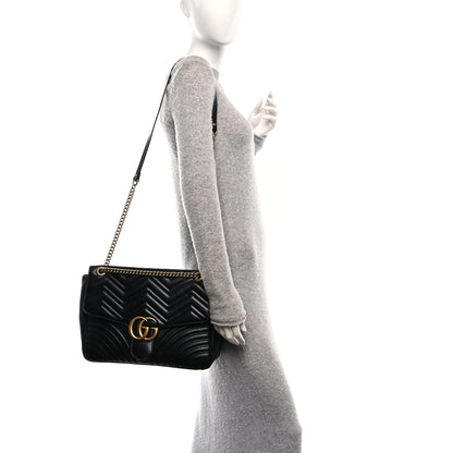 Gucci Calfskin Matelasse Large GG Marmont Top Handle Shoulder Bag Black 2 of 10