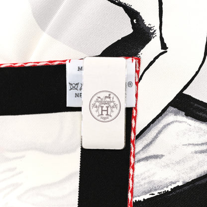 Hermes Silk Swinging Saint Germain Scarf 70 White Black Rouge 4 of 7