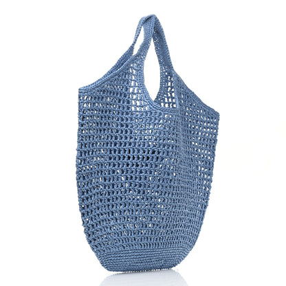 Prada Yarn Raffia Effect Crochet Logo Embroidered Shopping Tote Bag Celeste 2 of 10