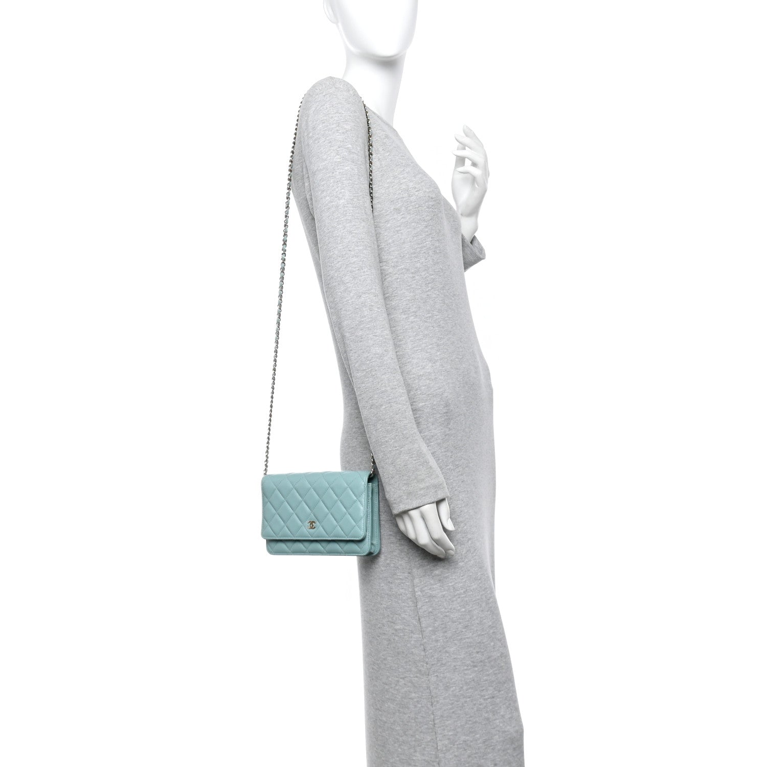 Chanel Caviar Quilted Wallet on Chain WOC Light Blue 2 of 12