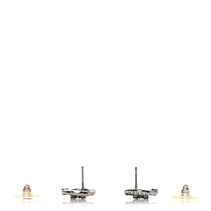Chanel Metal Crystal CC Logo Round Earrings Silver 7 of 10