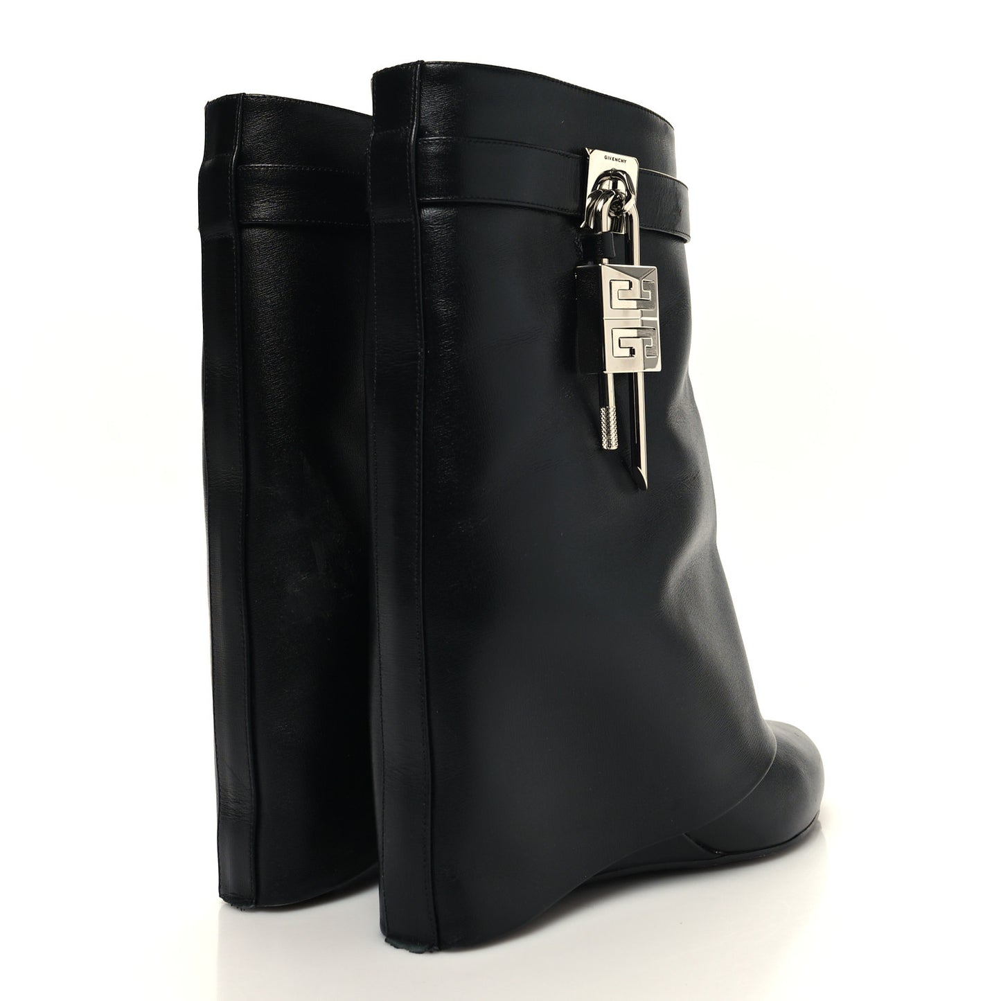 Calfskin Shark Lock Ankle Boots 37.5 Black