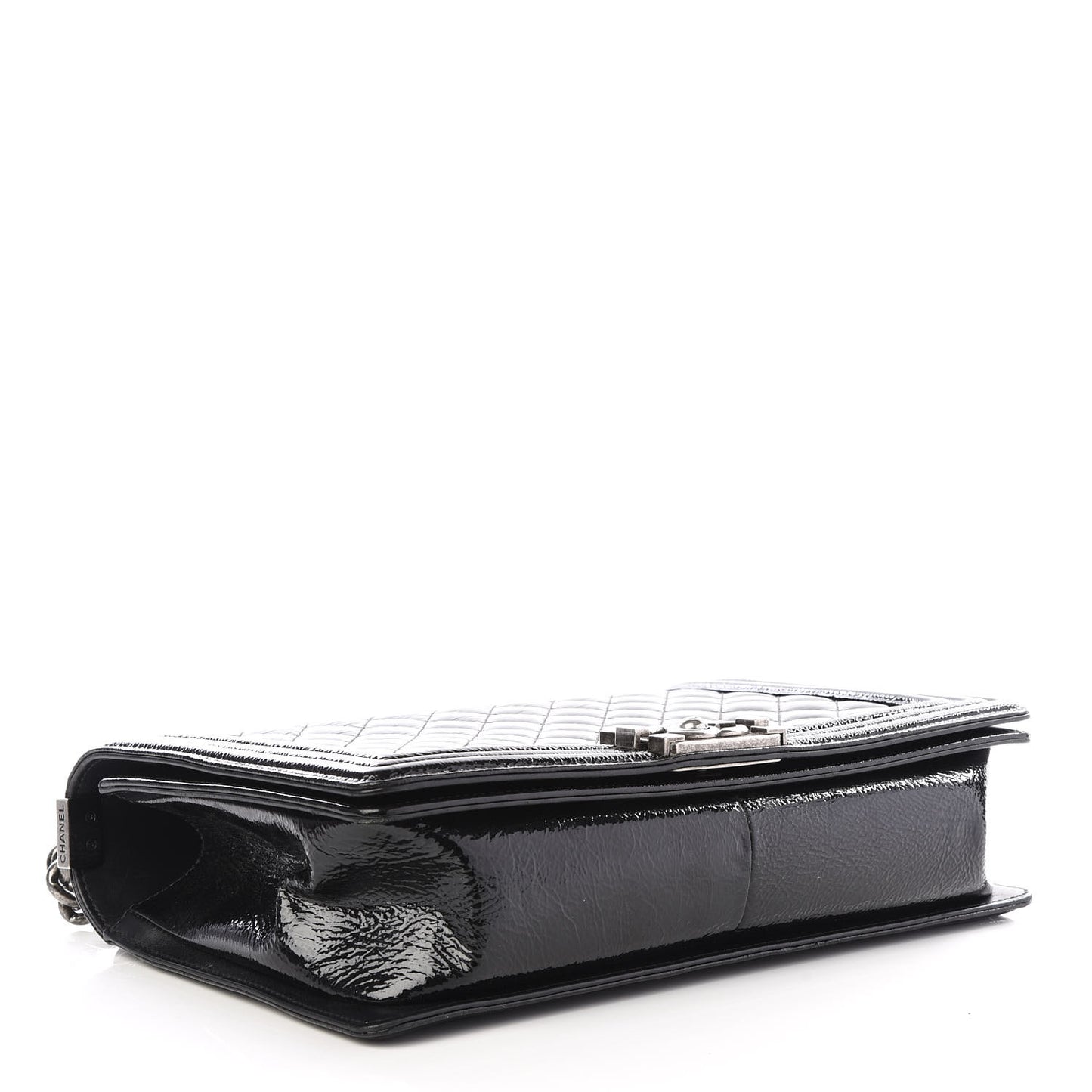 Distressed Patent Quilted New Medium Boy Flap Black