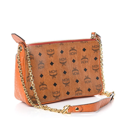 MCM Visetos Croc Embossed Small Flap Shoulder Bag Cognac 2 of 8