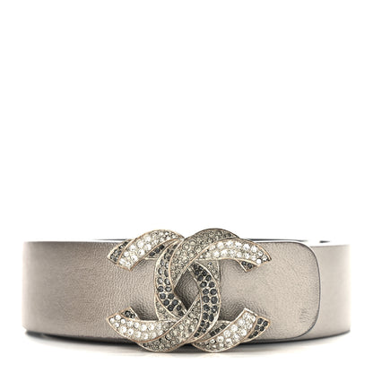 Chanel Metallic Calfskin Crystal CC Chain Belt 85 Silver 1 of 7