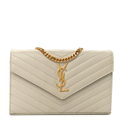 Saint Laurent Grain De Poudre Matelasse Chevron Monogram Chain Wallet Crema Soft 1 of 15