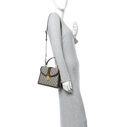 Gucci GG Supreme Monogram Textured Dollar Calfskin Web Small Ophidia Padlock Top Handle Bag Beige Ebony New Acero 2 of 10
