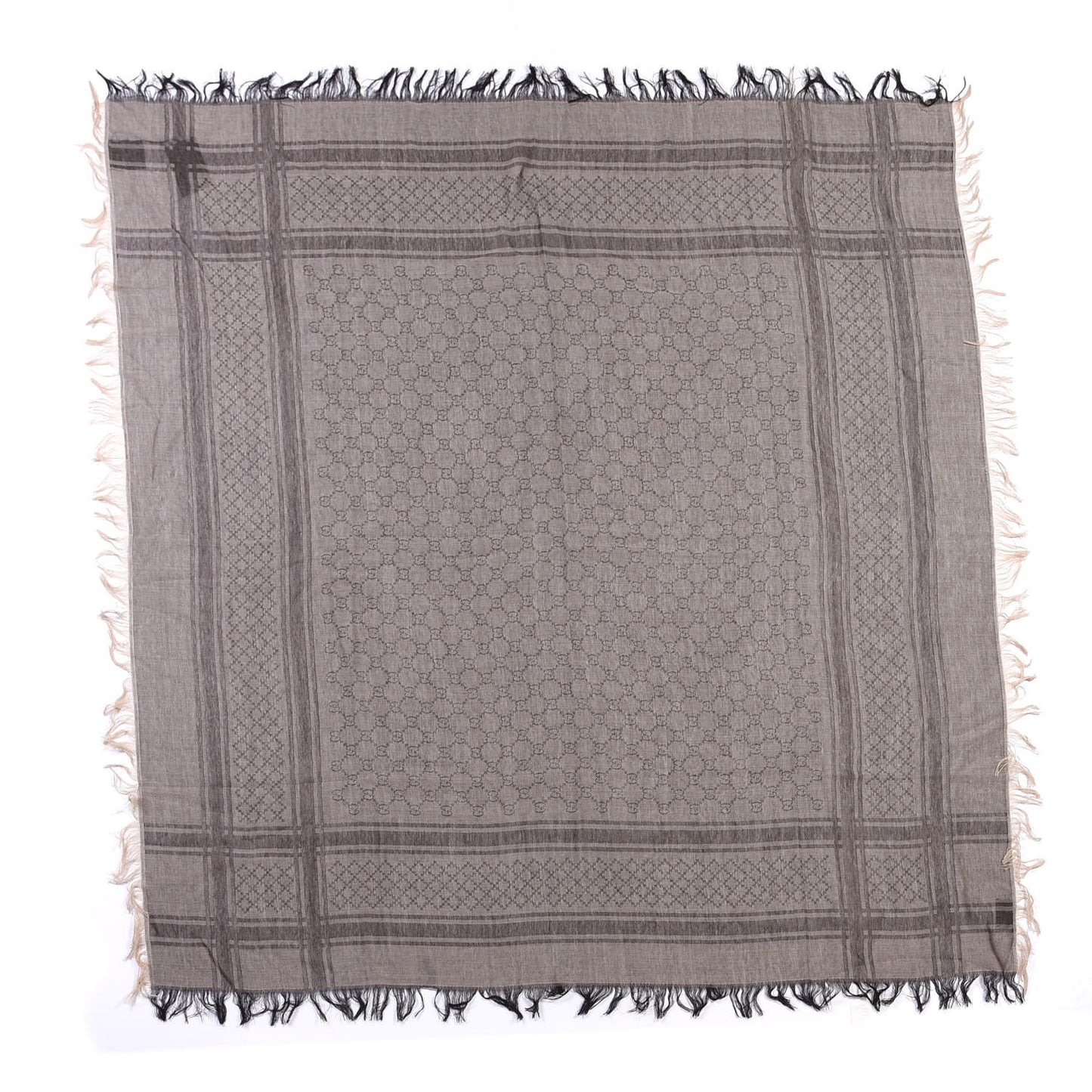 Wool Silk GG Monogram Diamante Plaid Surviee Shawl Beige Dark Brown