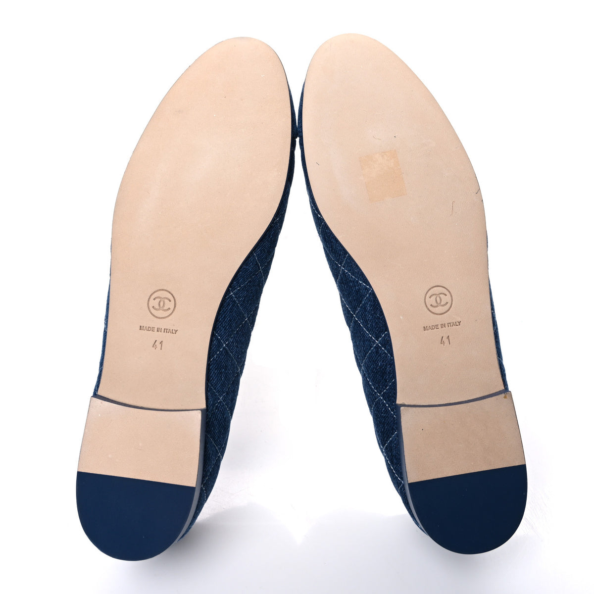 Washed Denim Quilted Cap Toe CC Ballerina Flats 41 Blue
