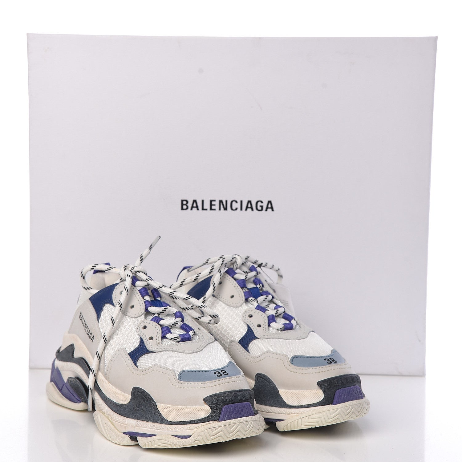 Balenciaga Mesh Nubuck Womens Triple S Sneakers 38 White Bleu Violet 12 of 12
