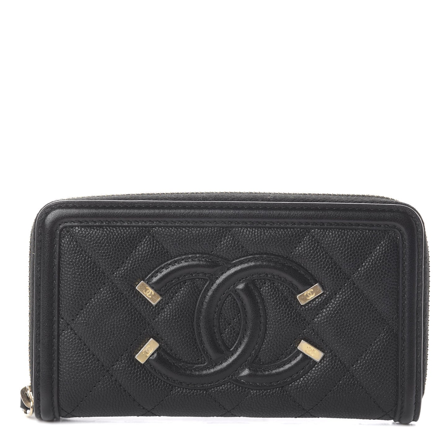 Caviar Quilted Medium Filigree Zip Around Wallet Black