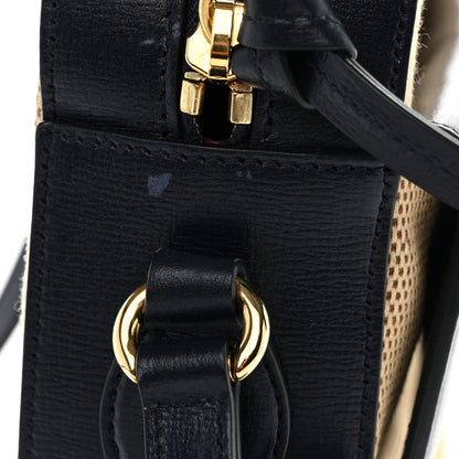 Gucci Vintage Rice Canvas Azalea Calfskin Small Horsebit 1955 Shoulder Bag Beige Blue 11 of 11