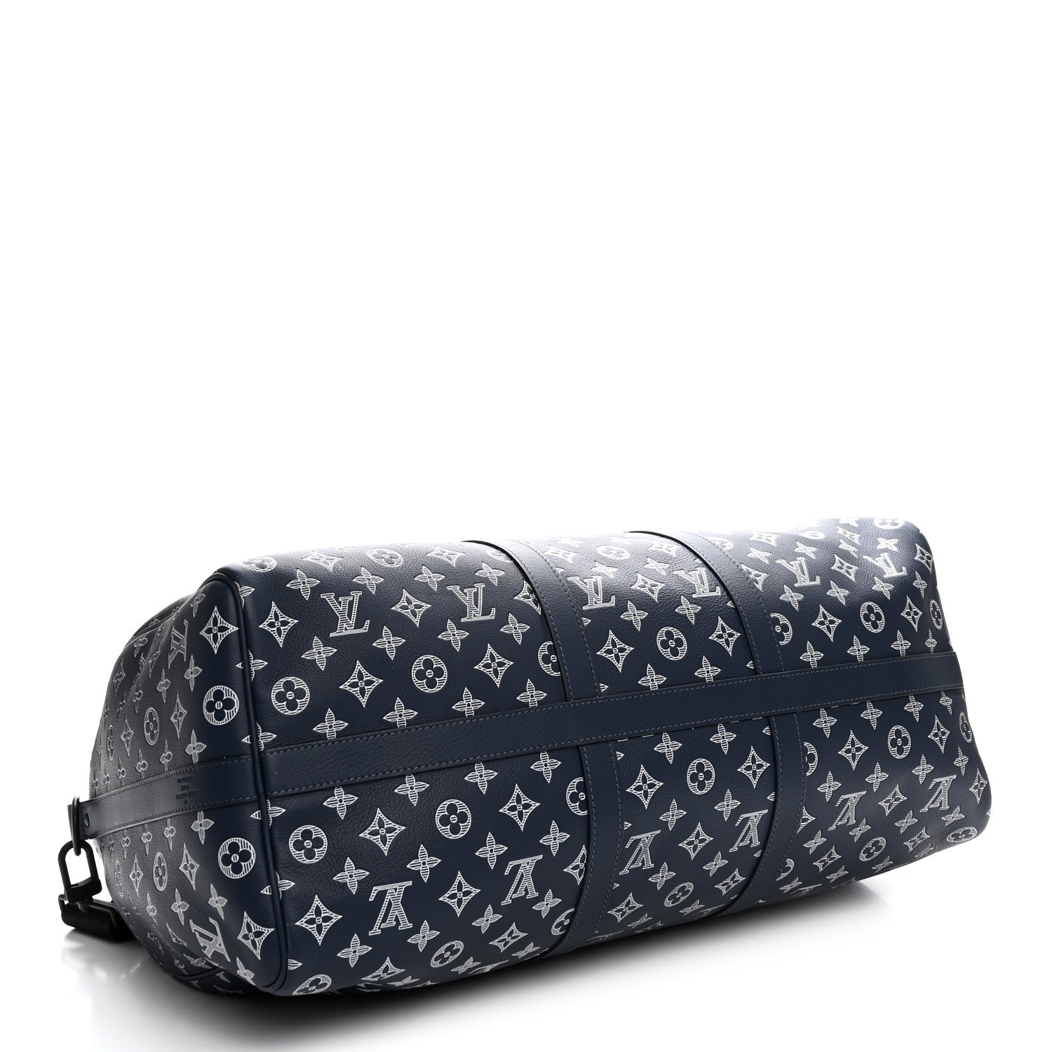 Louis Vuitton Calfskin Shadow Monogram Keepall Bandouliere 50 Ink Blue White 3 of 8