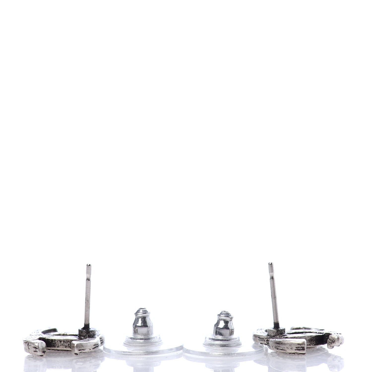 Chanel Crystal Royal Flush CC Stud Earrings Silver 3 of 4
